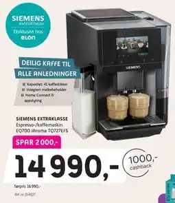 ELON SIEMENS EXTRAKLASSE Espresso-/kaffemaskin EQ700 iAroma TQ727EF5 tilbud