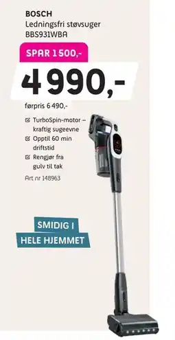 ELON BOSCH Ledningsfri støvsuger BBS931WBA tilbud