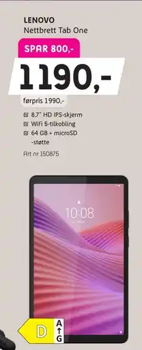 ELON LENOVO Nettbrett Tab One, Medlemspris tilbud