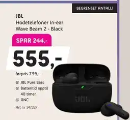 ELON JBL Hodetelefoner In-ear Wave Beam 2 - Black, Medlemspris tilbud