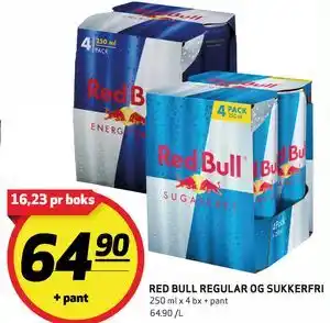 Bunnpris RED BULL REGULAR OG SUKKERFRI tilbud