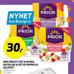 Bunnpris MINI-OMELETT OST & SKINKE, BACON,LØK & OST OG PAPRIKA & SALATOST tilbud