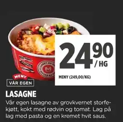 Meny Vår egen lasagne tilbud