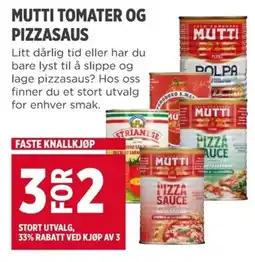 Meny MUTTI TOMATER OG PIZZASAUS tilbud