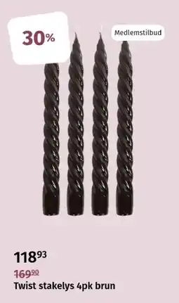 Nille Twist stakelys 4pk brun tilbud