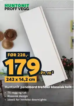 Megaflis Huntonit panelbord trefiber klassisk hvit tilbud