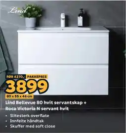 Megaflis Lind Bellevue 80 hvit servantskap + Roca Victoria-N servant hvit tilbud