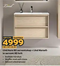 Megaflis Lind Aura 80 servantskap + Lind Marseille servant 80 hvit tilbud