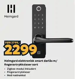 Megaflis Heimgard elektronisk smart dørlås m/ fingeravtrykkleser sort tilbud