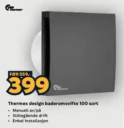 Megaflis Thermex design baderomsvifte 100 sort tilbud