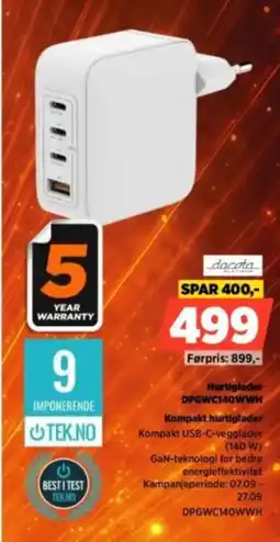 POWER dacota Kompakt USB-C-vegglader (140 W) tilbud