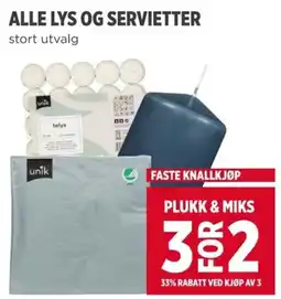Meny Unik alle lys og servietter tilbud
