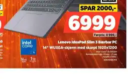 POWER Lenovo IdeaPad Slim 3 Bærbar PC 14" WUXGA-skjerm med skarpt 1920x1200 tilbud