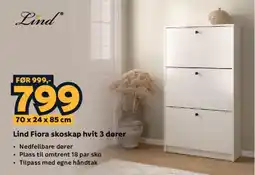 Megaflis Lind Fiora skoskap hvit 3 dører tilbud