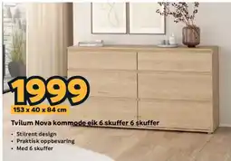 Megaflis Tvilum Nova kommode eik 6 skuffer tilbud