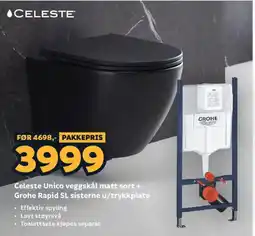 Megaflis Celeste Unico veggskål matt sort + Grohe Rapid SL sisterne u/trykkplate tilbud
