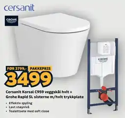 Megaflis Cersanit Korsal C959 veggskål hvit + Grohe Rapid SL siterne m/hvit trykkplate tilbud