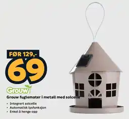 Megaflis Grouw fuglemater i metall med solcelle tilbud