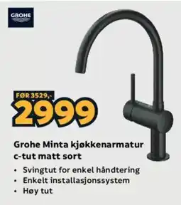 Megaflis Grohe Minta kjøkkenarmatur c-tut matt sort tilbud