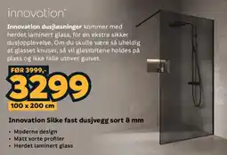 Megaflis Innovation Silke fast dusjvegg sort 8 mm tilbud