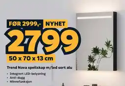 Megaflis Trend Nova speilskap m/led sort alu tilbud