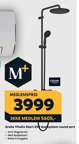 Megaflis Grohe Vitalio Start 250 dusjsystem round sort tilbud