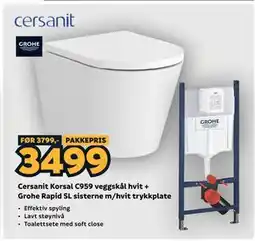 Megaflis Cersanit Korsal C959 veggskål hvit + Grohe Rapid SL sisterne m/hvit trykkplate tilbud