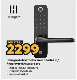 Megaflis Heimgard elektronisk smart dørlås m/ fingeravtrykksleser sort tilbud