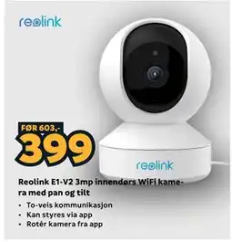 Megaflis Reolink E1-V2 3mp innendørs WiFi kamera med pan og tilt tilbud