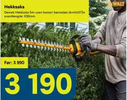 Maxbo DeWalt Hekksaks 54v uten batteri børsteløs dcmht573n tilbud