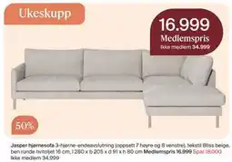 Møbelringen Jasper hjørnesofa tilbud