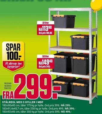 Europris Stålreol med 5 hyller i mdf tilbud
