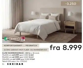 Skeidar Jensen glow rammemadrass tilbud
