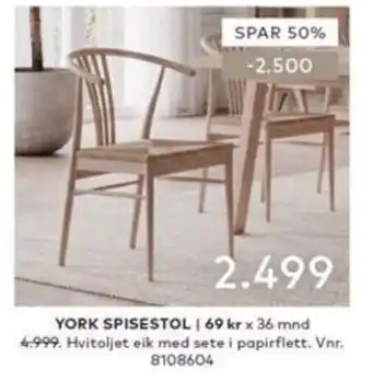 Skeidar York spisestol tilbud