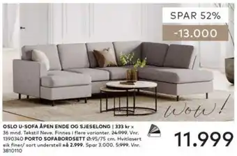 Skeidar Oslo u-sofa åpen ende og sjeselong tilbud
