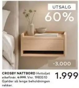 Skeidar Crosby nattbord hvitoljet eikefiner tilbud