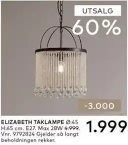Skeidar Elizabeth taklampe tilbud