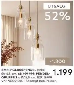 Skeidar Empir glasspendel enkel tilbud