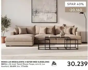 Skeidar Rossi Lux Modulsofa 3-seter med sjeselong tilbud