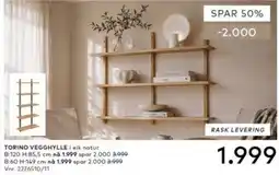 Skeidar Torino vegghylle i eik natur tilbud