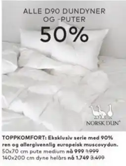 Skeidar Norsk Dun alle d90 dundyner og -puter tilbud