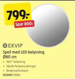 Jula Ekvip speil med led-belysning tilbud