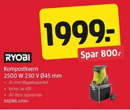Jula Ryobi kompostkvern 2500 W 2300 V 045mm tilbud