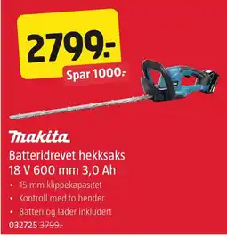 Jula Makita batteridrevet hekksaks 18 V 600 mm 3,0 Ah tilbud