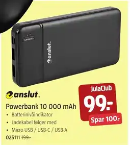Jula anslut Powerbank 10 000 mAh tilbud