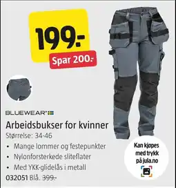 Jula Bluewear arbeidsbukser for kvinner tilbud