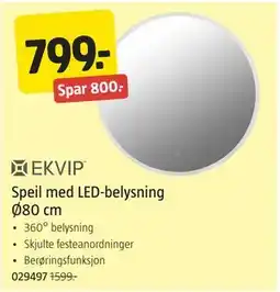 Jula Speil med LED-belysning Ø80 cm tilbud