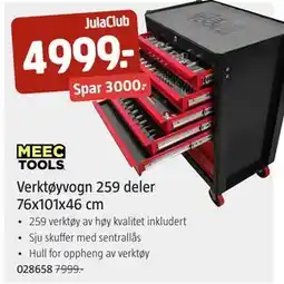 Jula Verktøyvogn 259 deler 76x101x46 cm, Medlemspris tilbud