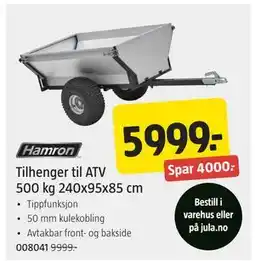 Jula Tilhenger til ATV 500 kg 240x95x85 cm tilbud