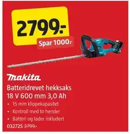 Jula Batteridrevet hekksaks 18 V 600 mm 3,0 Ah tilbud